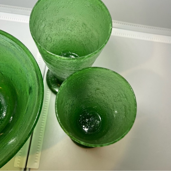 Vintage Green Herati Afghanistan Hand Blown Glass 3 Piece Dinnerware Rare - Picture 3 of 9